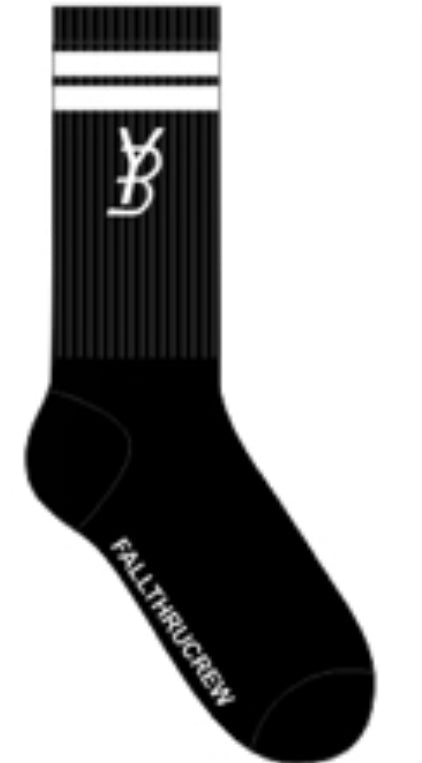 YB Black Socks white stripes